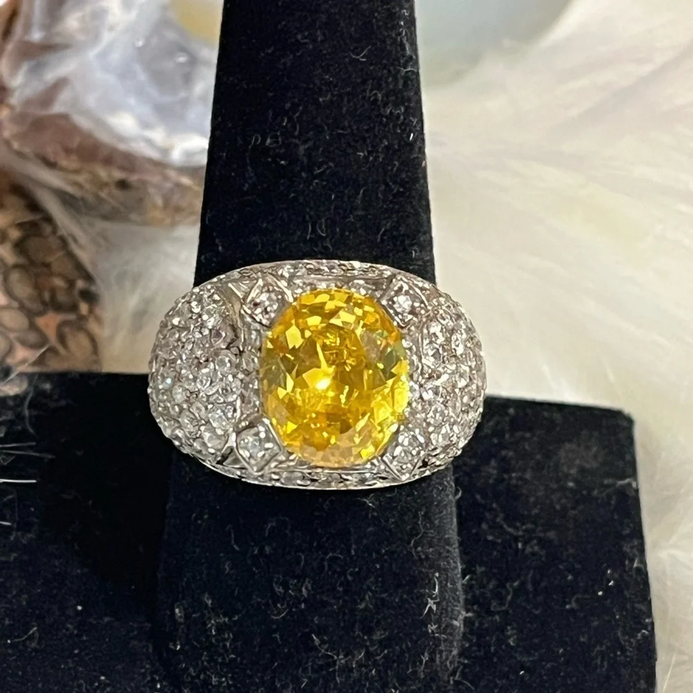 Sterling Silver Radiant Yellow CZ Sparkling Ring